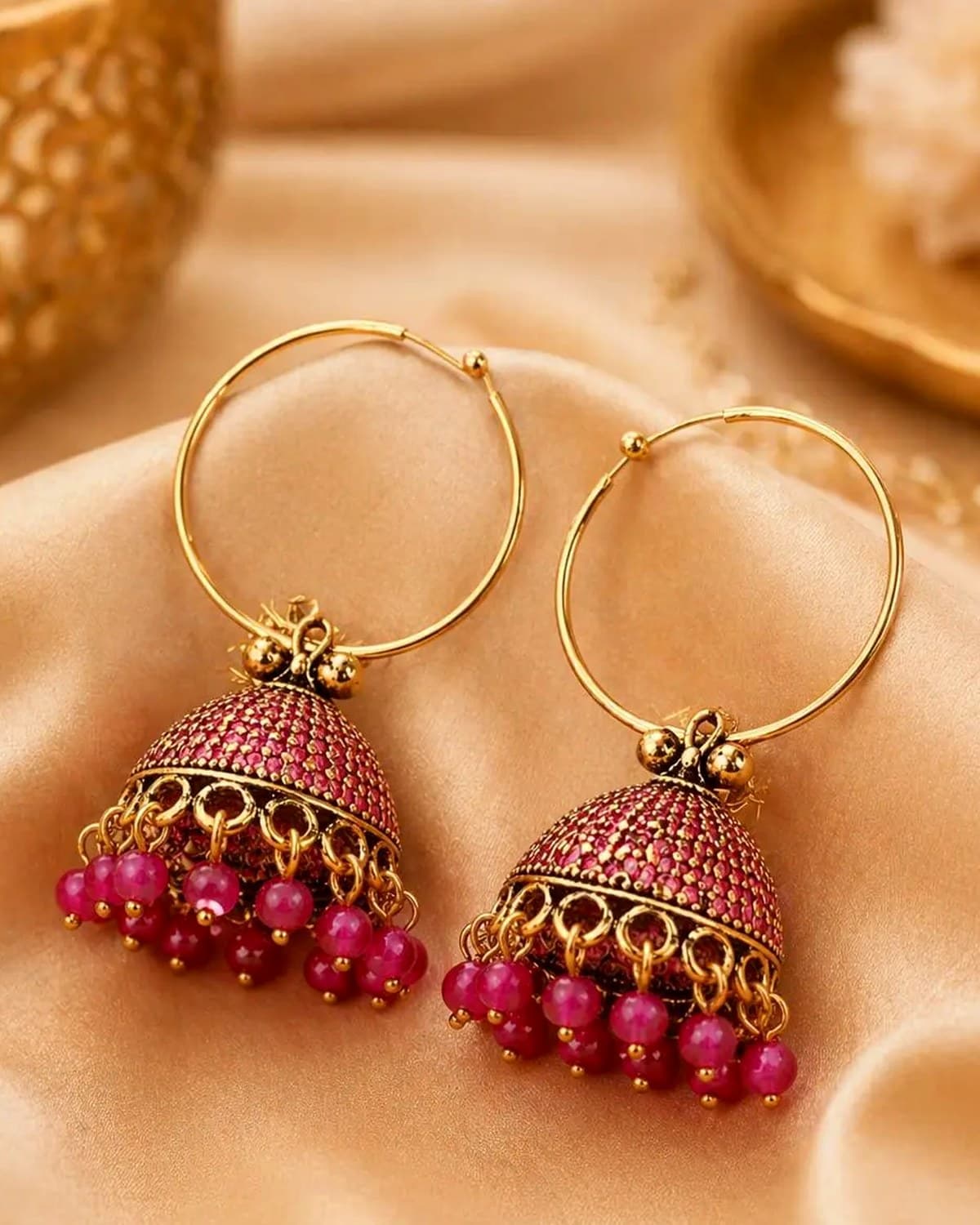 Designer Antique Gold Plated Hoop Bali Jhumka Earrings for Women & Girls
