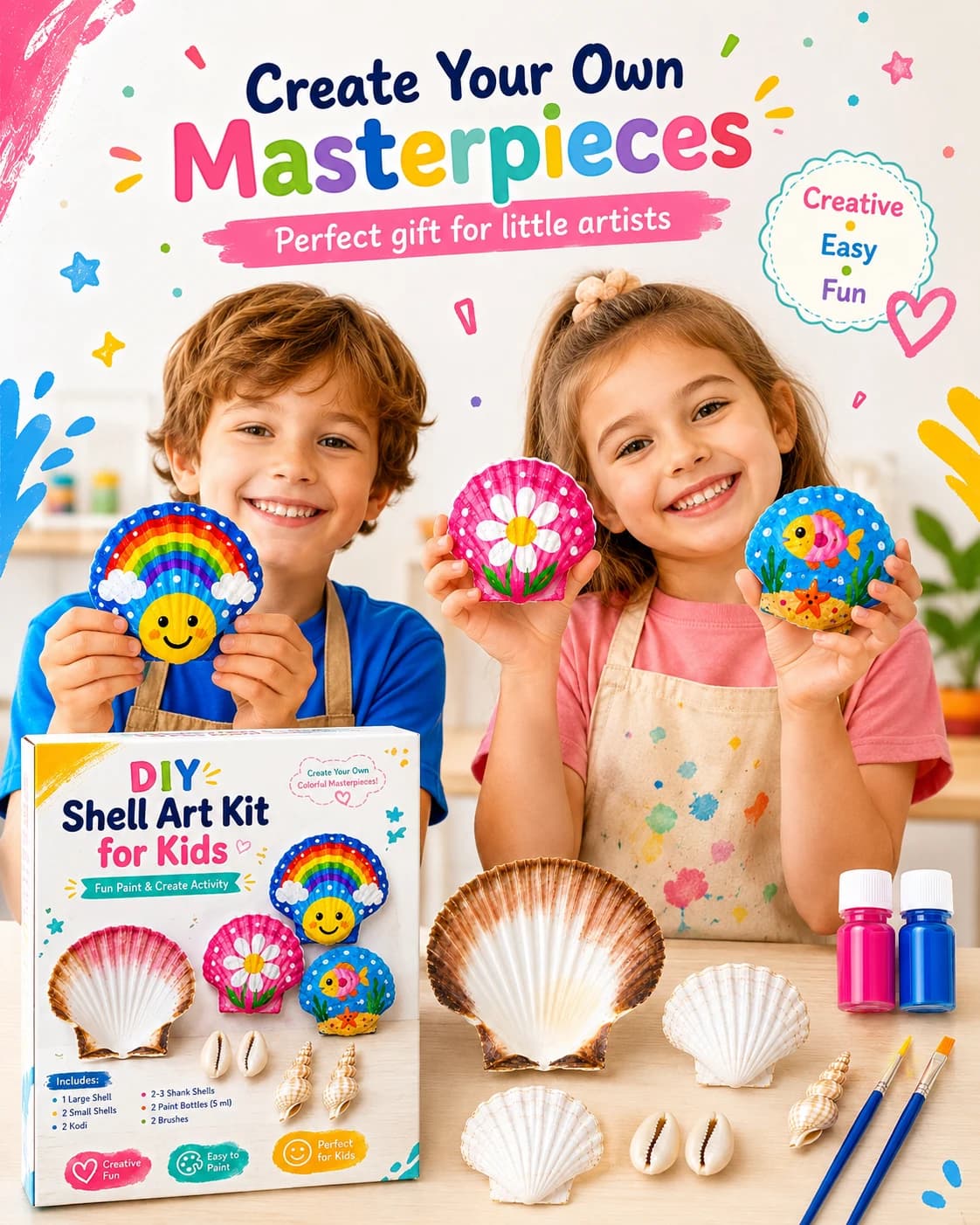 DIY Seashell Art Painting Kit for Kids and Adults | Screen-Free Creative Craft Activity