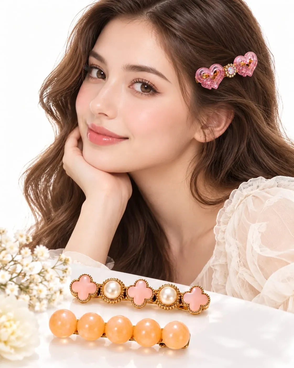 Premium Korean Style Hair Clip Set for Women & Girls | Fancy Pearl Crystal Floral Heart Hair Accessories Combo
