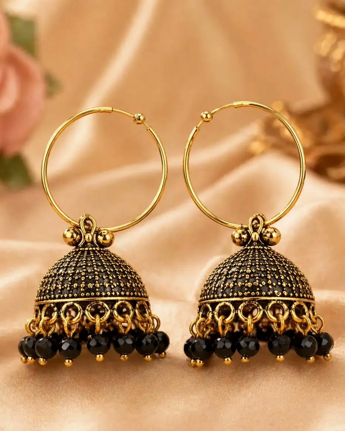 Designer Antique Gold Plated Hoop Bali Jhumka Earrings for Women & Girls