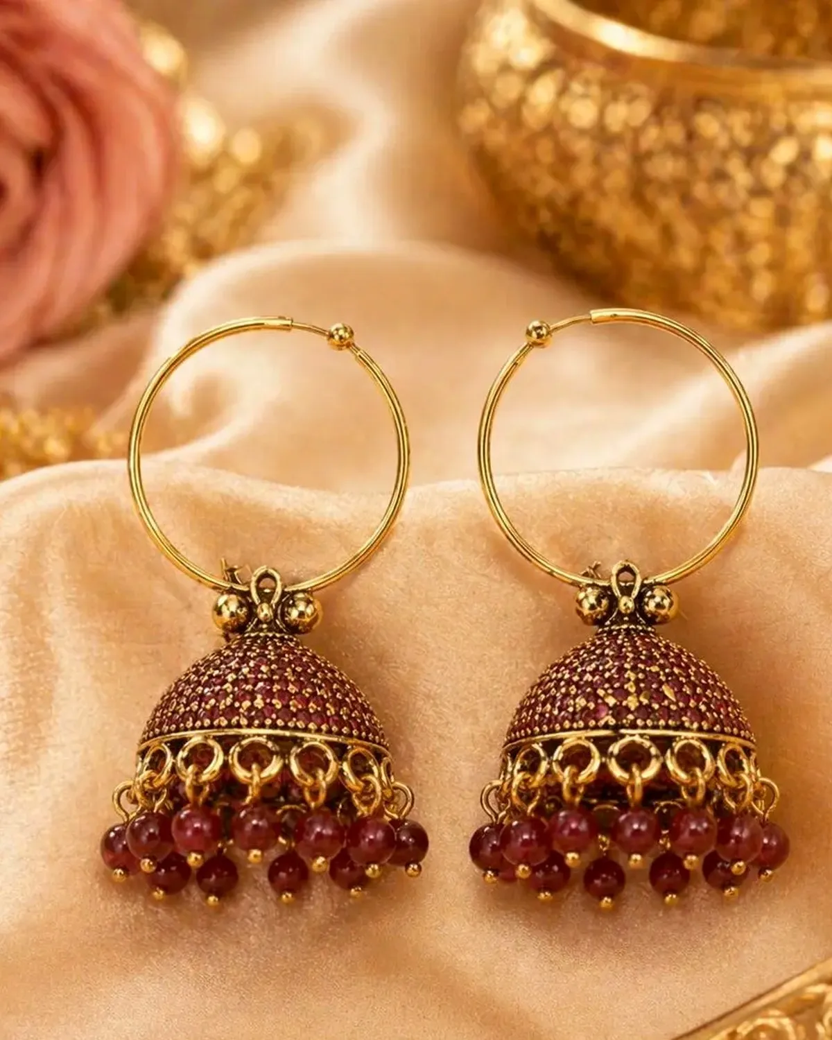 Designer Antique Gold Plated Hoop Bali Jhumka Earrings for Women & Girls