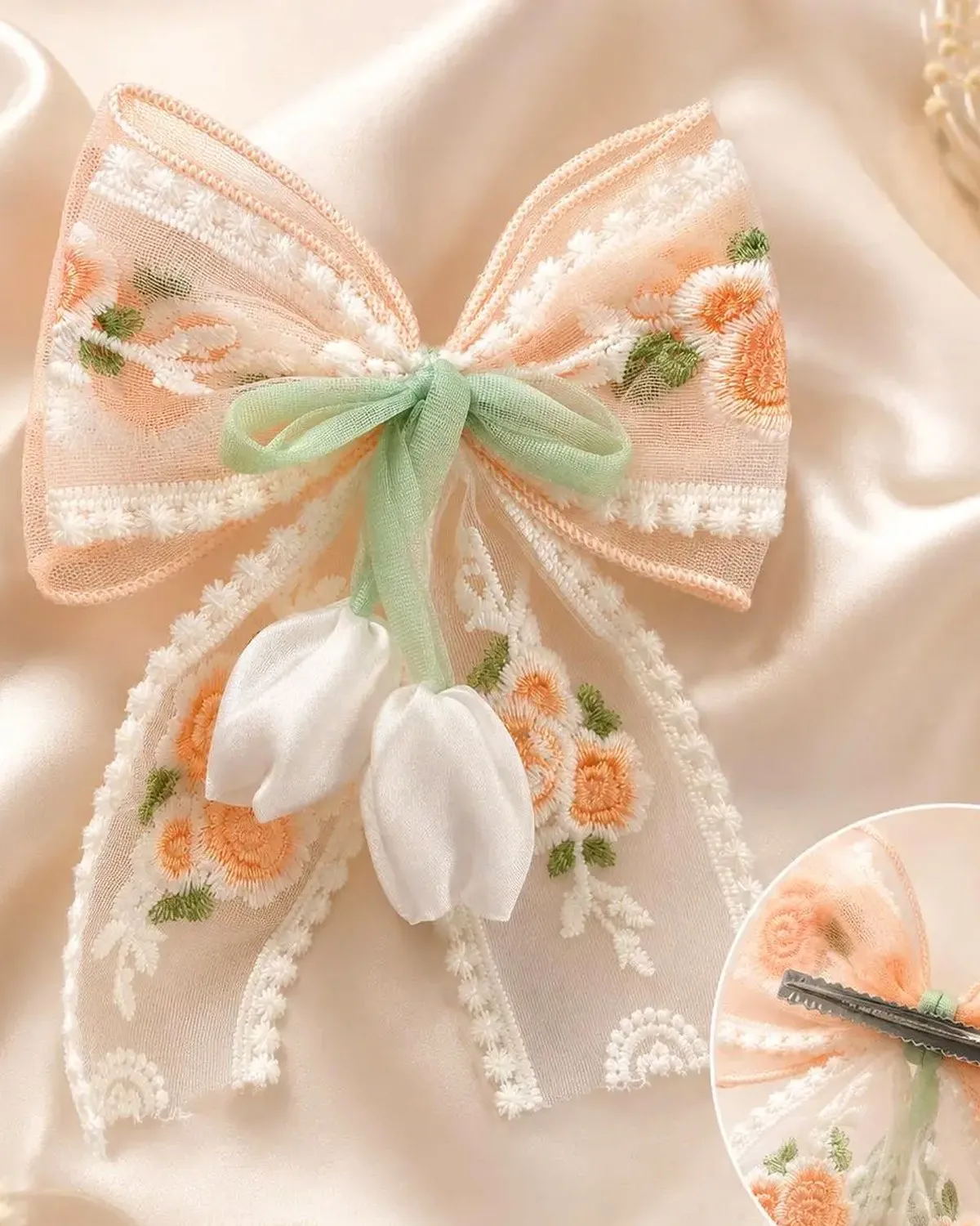 Premium Korean Lace Bow Hair Clip for Women & Girls
