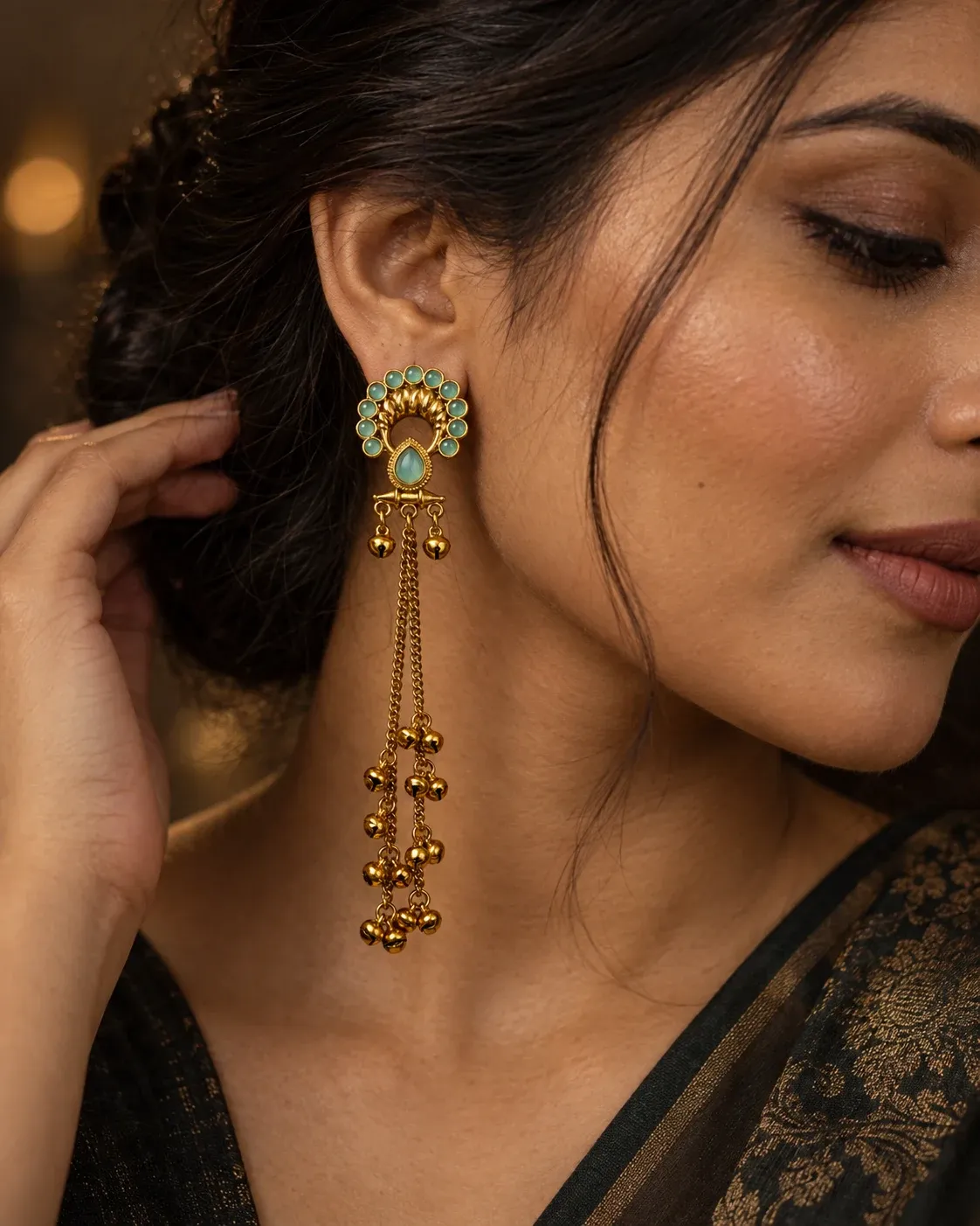 Premium Gold-Toned Kashmiri Long  Dangler Earrings for Women | Partywear Traditional Statement Earrings | Festive Wedding Jewellery