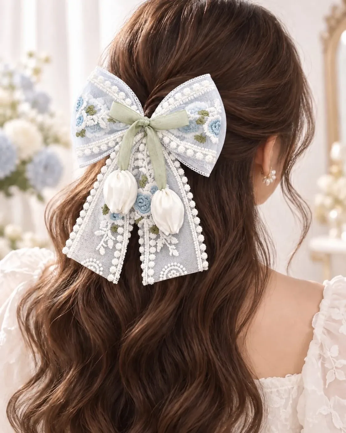 Premium Korean Lace Bow Hair Clip for Women & Girls