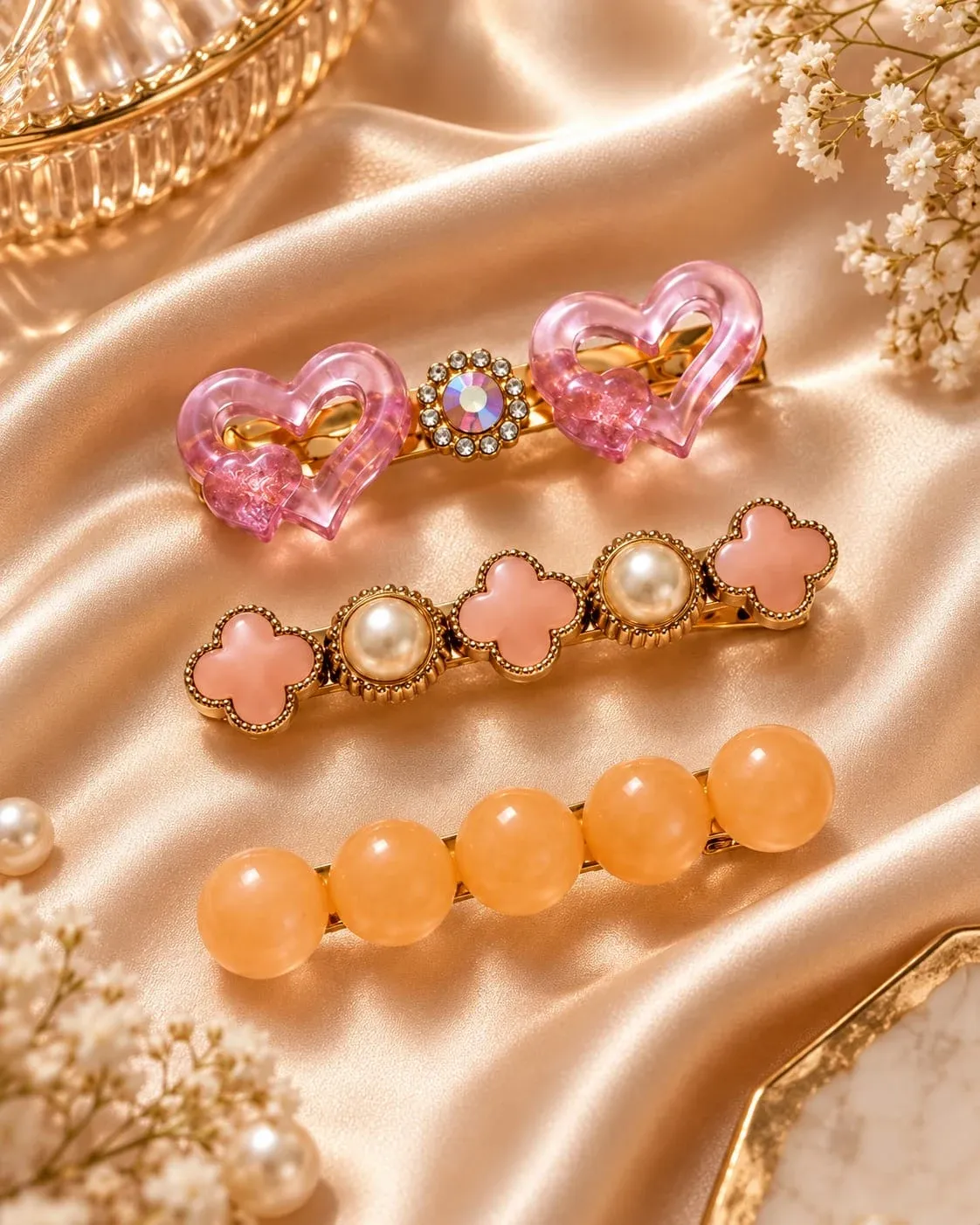 Premium Korean Style Hair Clip Set for Women & Girls | Fancy Pearl Crystal Floral Heart Hair Accessories Combo