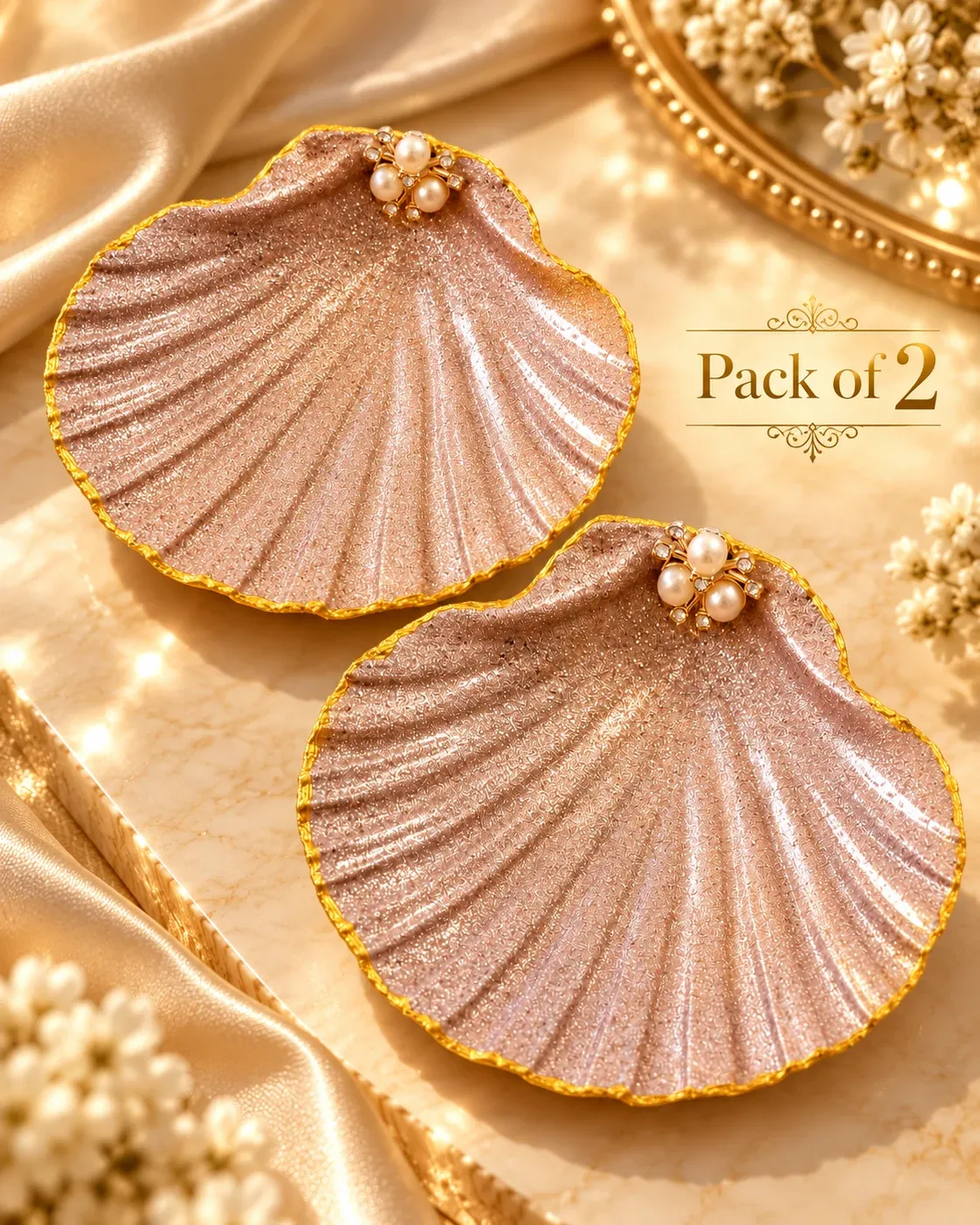 Lavender Pearl Seashell Trinket Tray – Pack of 2