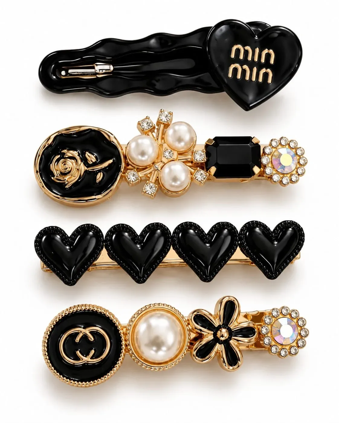 Premium Black Gold Pearl Hair Clip Set for Women & Girls