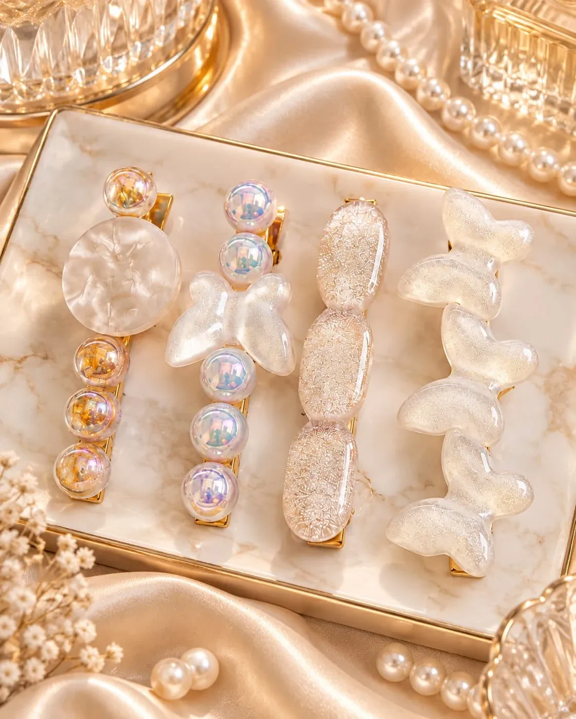 Korean Pearl Butterfly Hair Clip Set for Women & Girls
