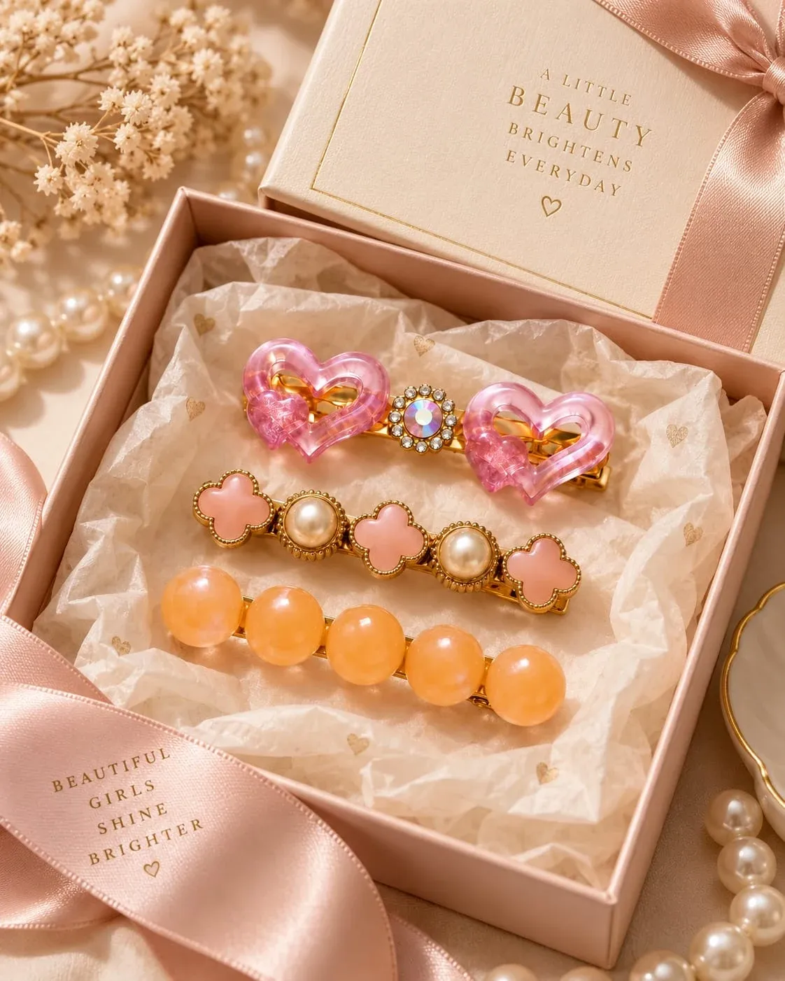 Premium Korean Style Hair Clip Set for Women & Girls | Fancy Pearl Crystal Floral Heart Hair Accessories Combo