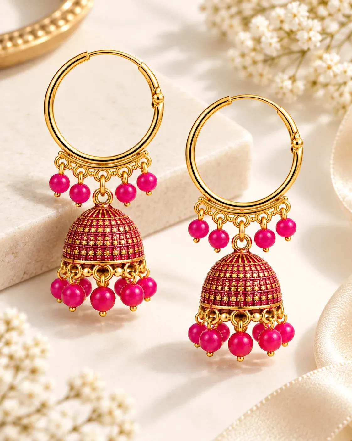 Designer Antique Gold Plated Hoop Bali Jhumka Earrings for Women & Girls