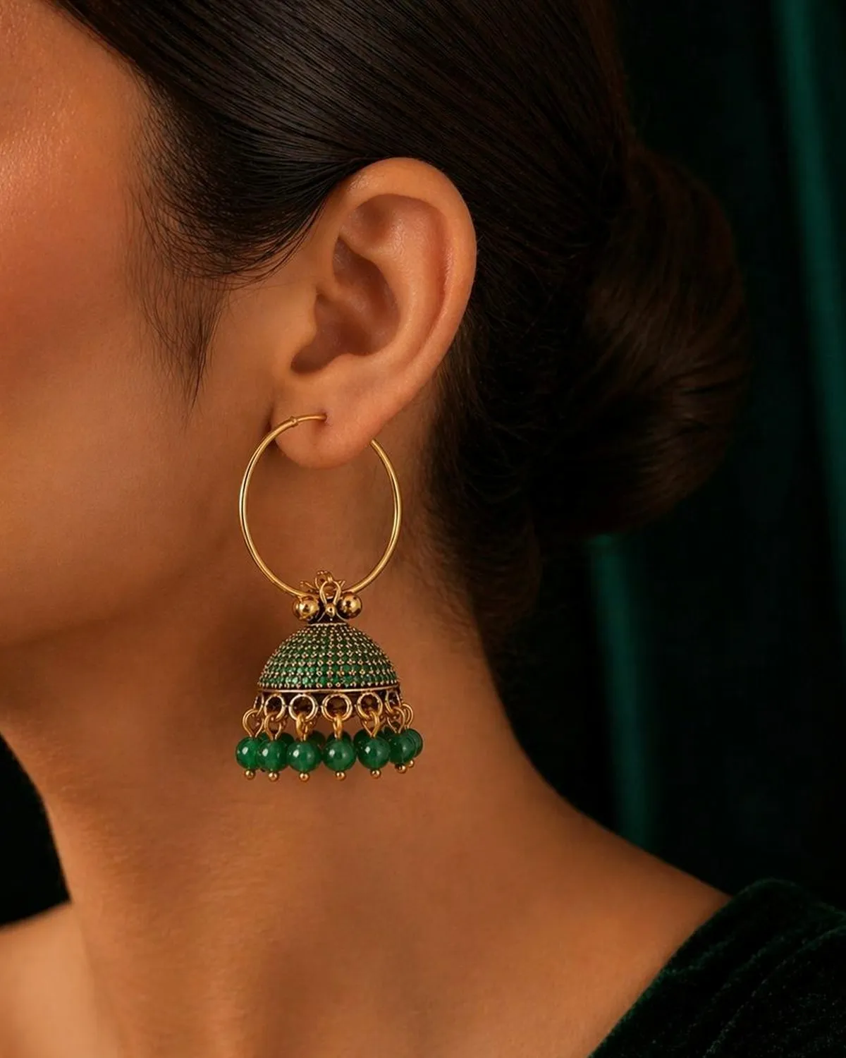 Designer Antique Gold Plated Hoop Bali Jhumka Earrings for Women & Girls