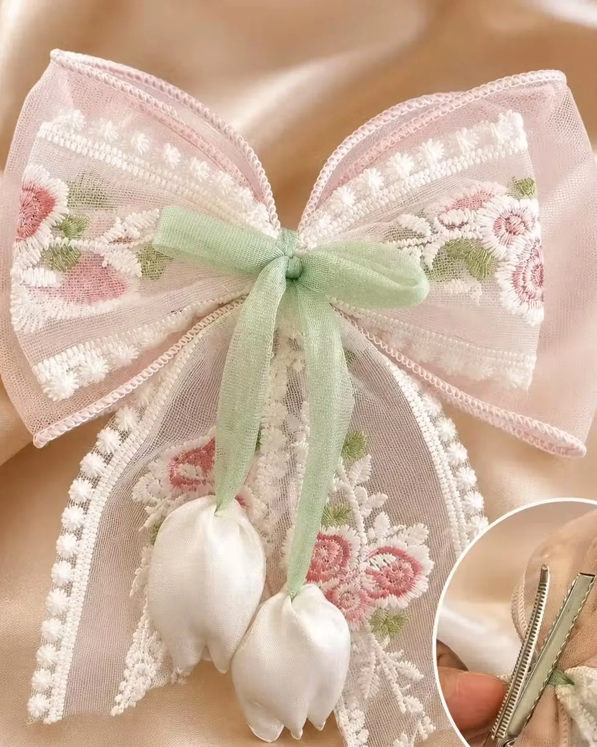 Premium Korean Lace Bow Hair Clip for Women & Girls