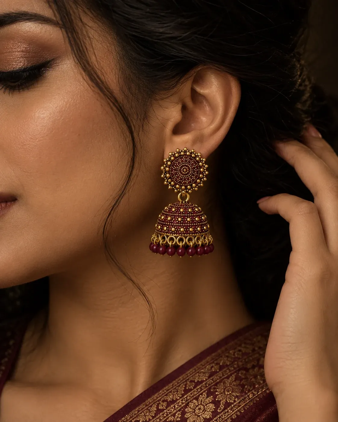 Antique Gold Plated Oxidised Jhumka Earrings for Women & Girls