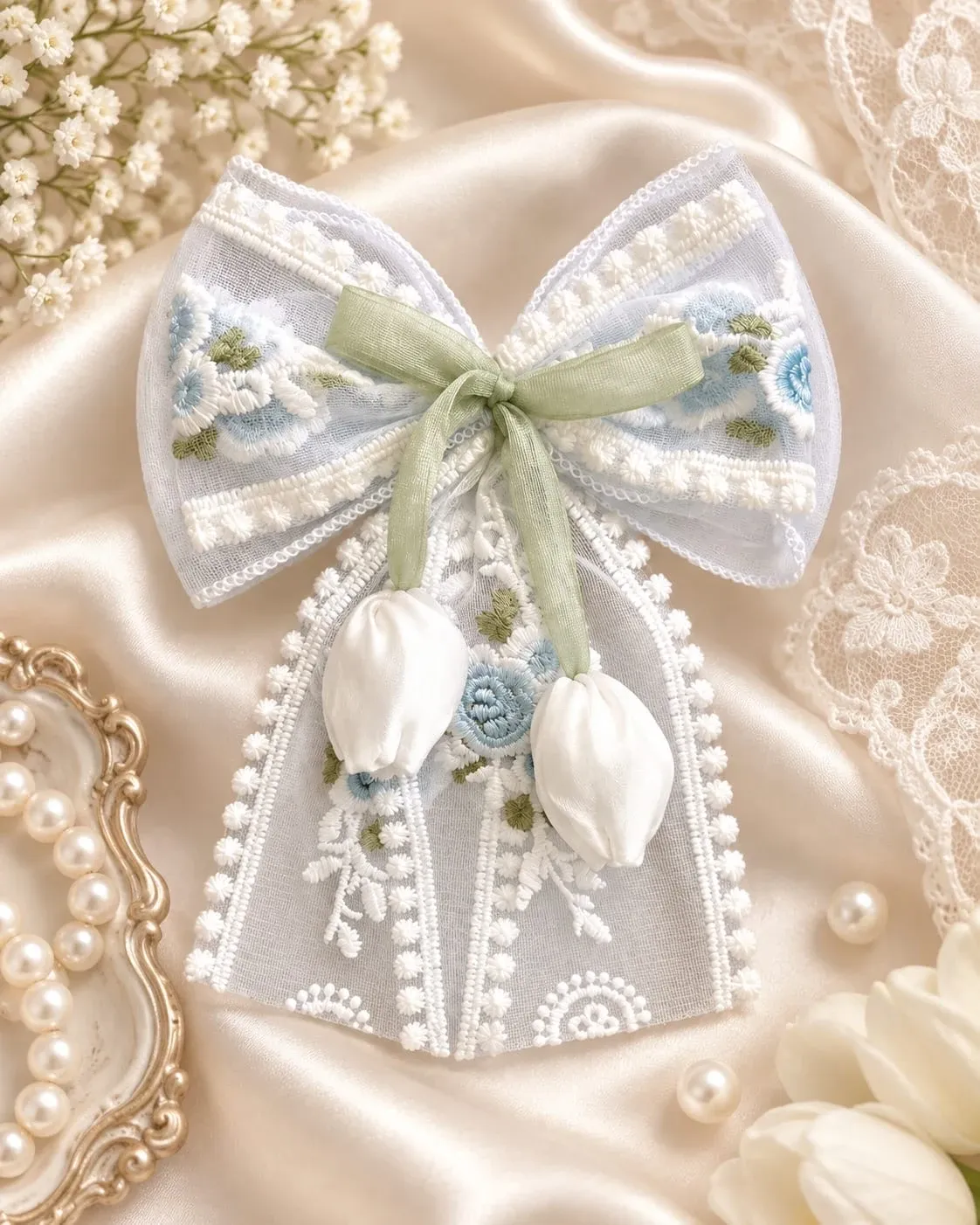 Premium Korean Lace Bow Hair Clip for Women & Girls