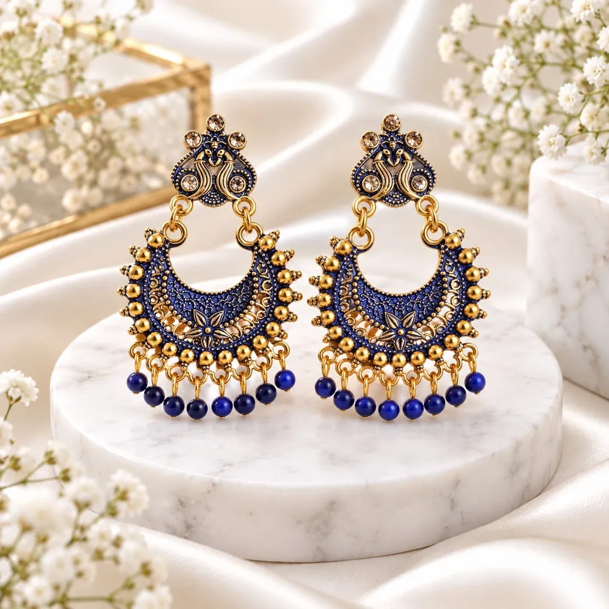Designer Traditional Antique Gold Chandbali Earrings for Women & Girls