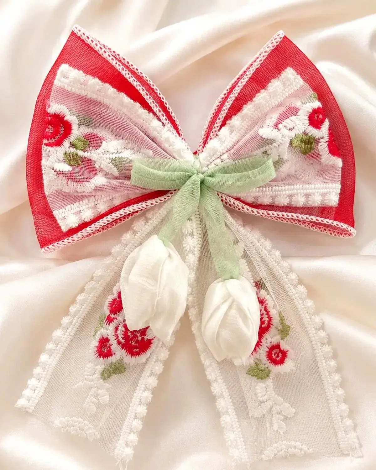 Premium Korean Lace Bow Hair Clip for Women & Girls