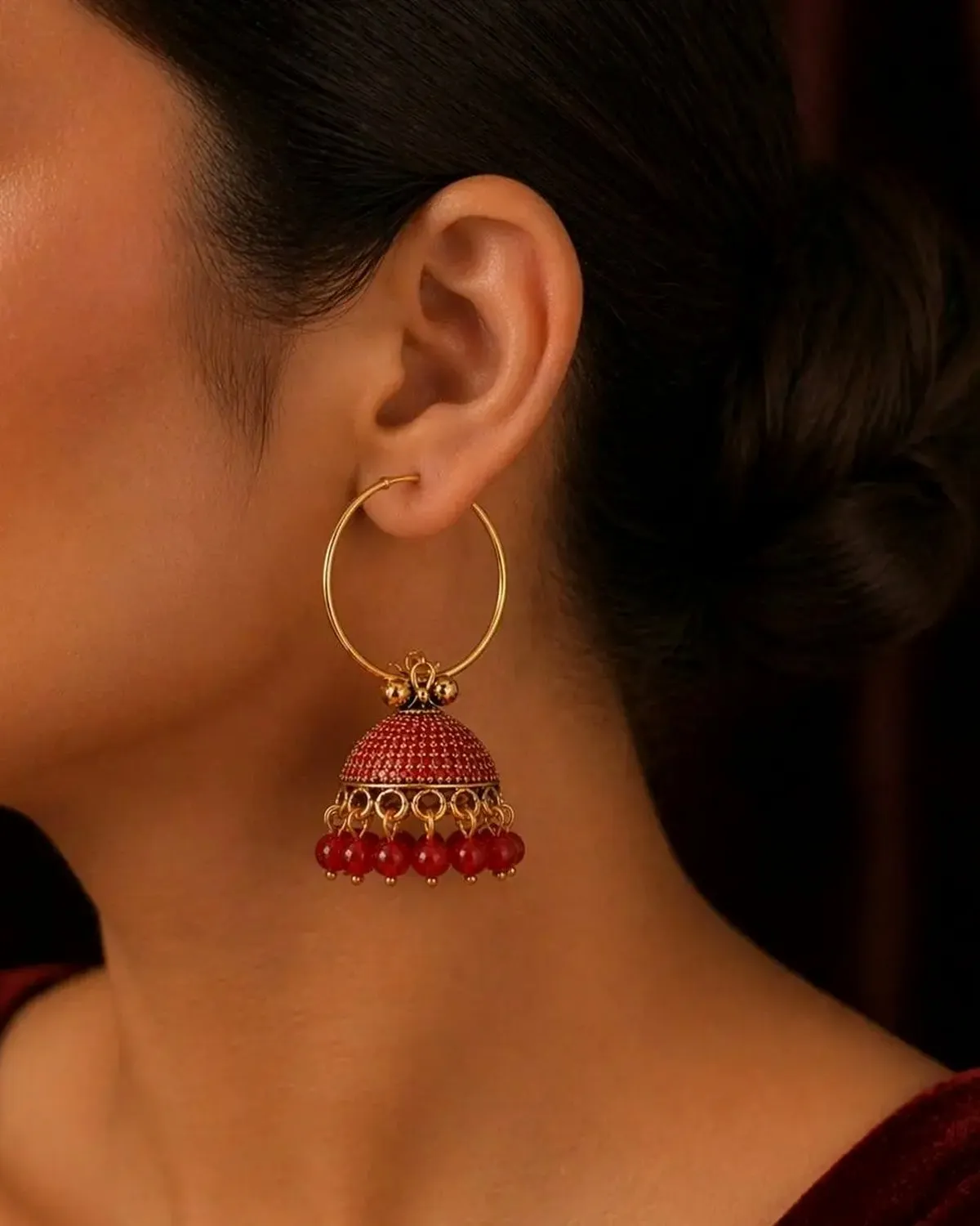 Designer Antique Gold Plated Hoop Bali Jhumka Earrings for Women & Girls