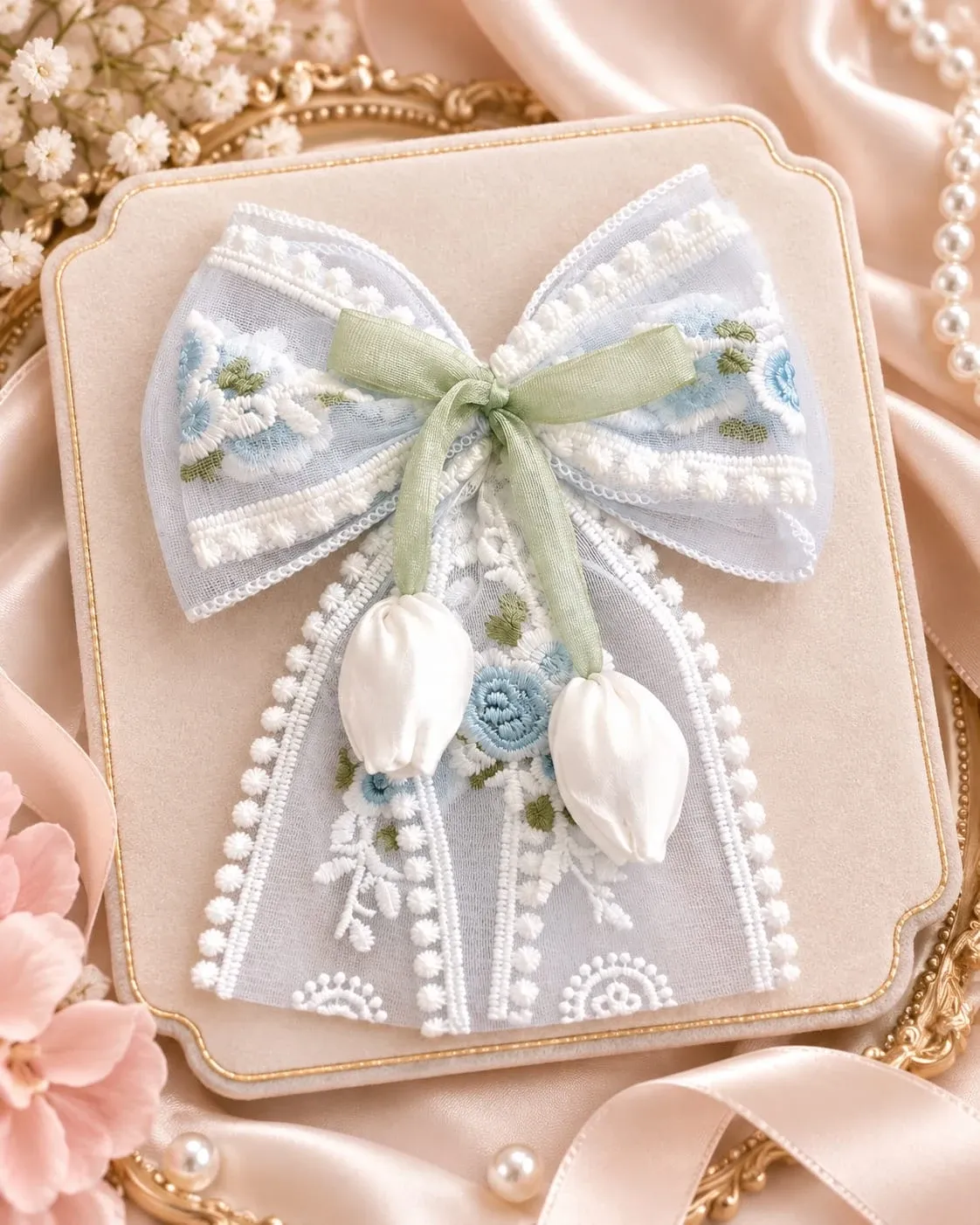 Premium Korean Lace Bow Hair Clip for Women & Girls