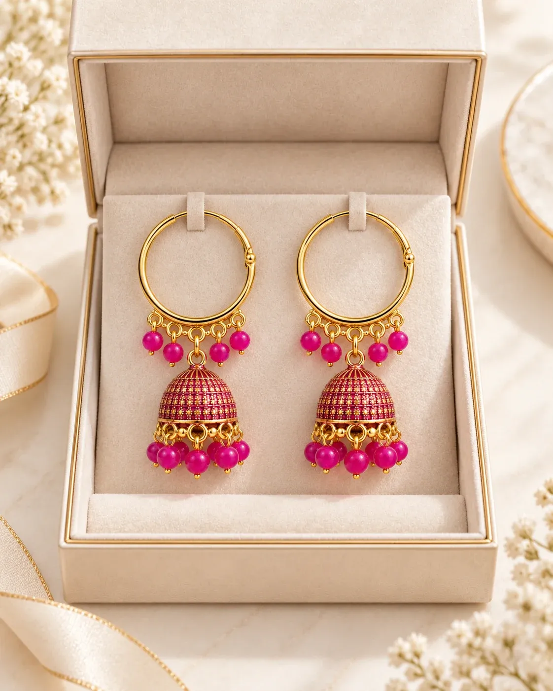 Designer Antique Gold Plated Hoop Bali Jhumka Earrings for Women & Girls
