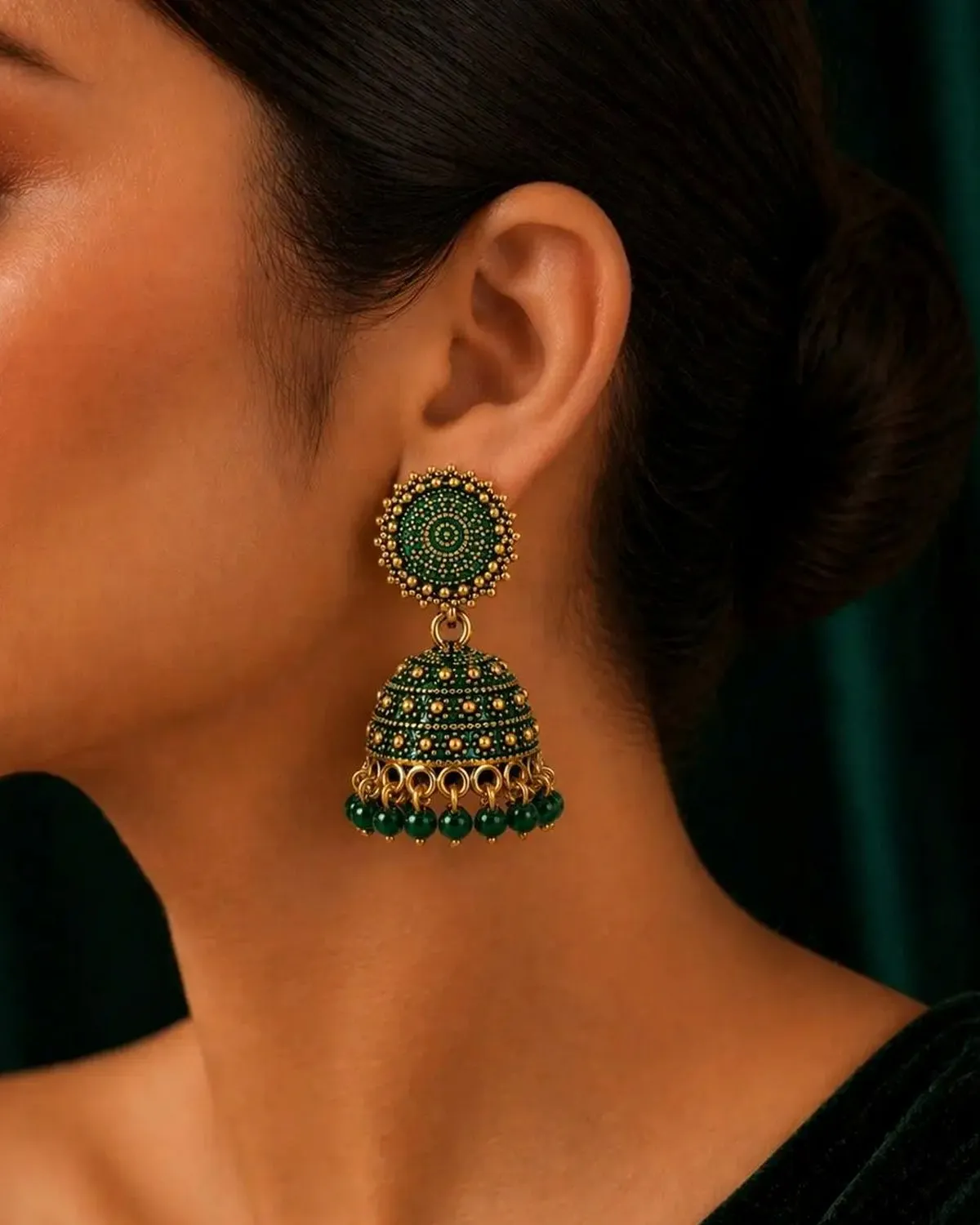Traditional Gold Plated Beaded Jhumka Earrings for Women