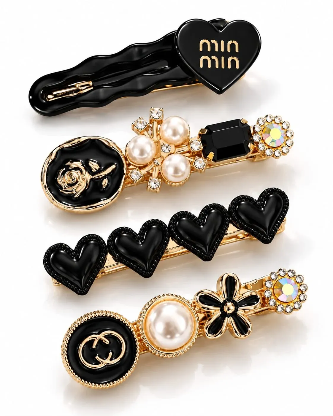Premium Black Gold Pearl Hair Clip Set for Women & Girls