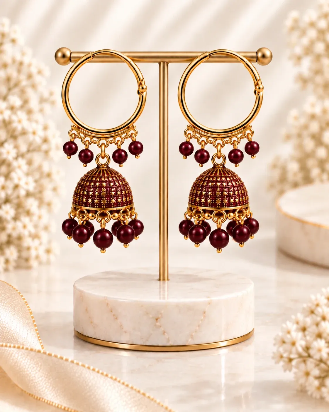 Traditional Gold Plated Hoop Jhumka Earrings with Beads