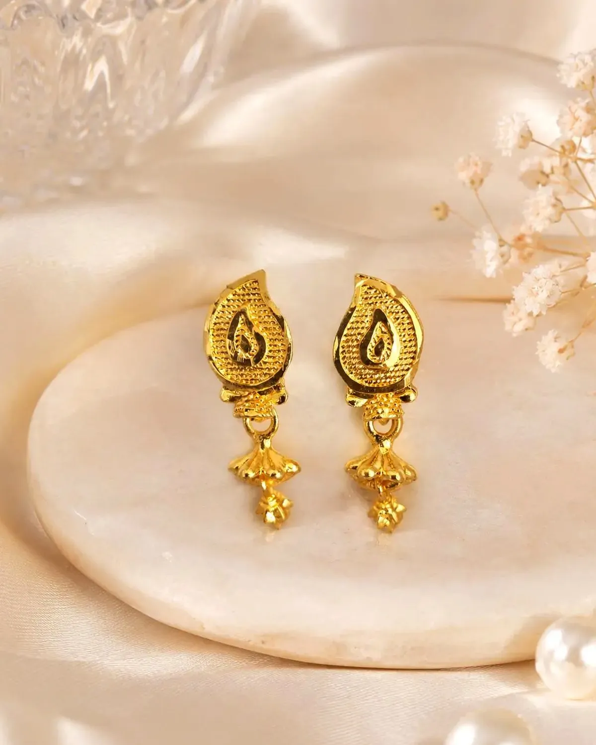 Gold Plated Traditional Drop Earrings for Women & Girls | Stylish Ethnic Daily Wear Earrings